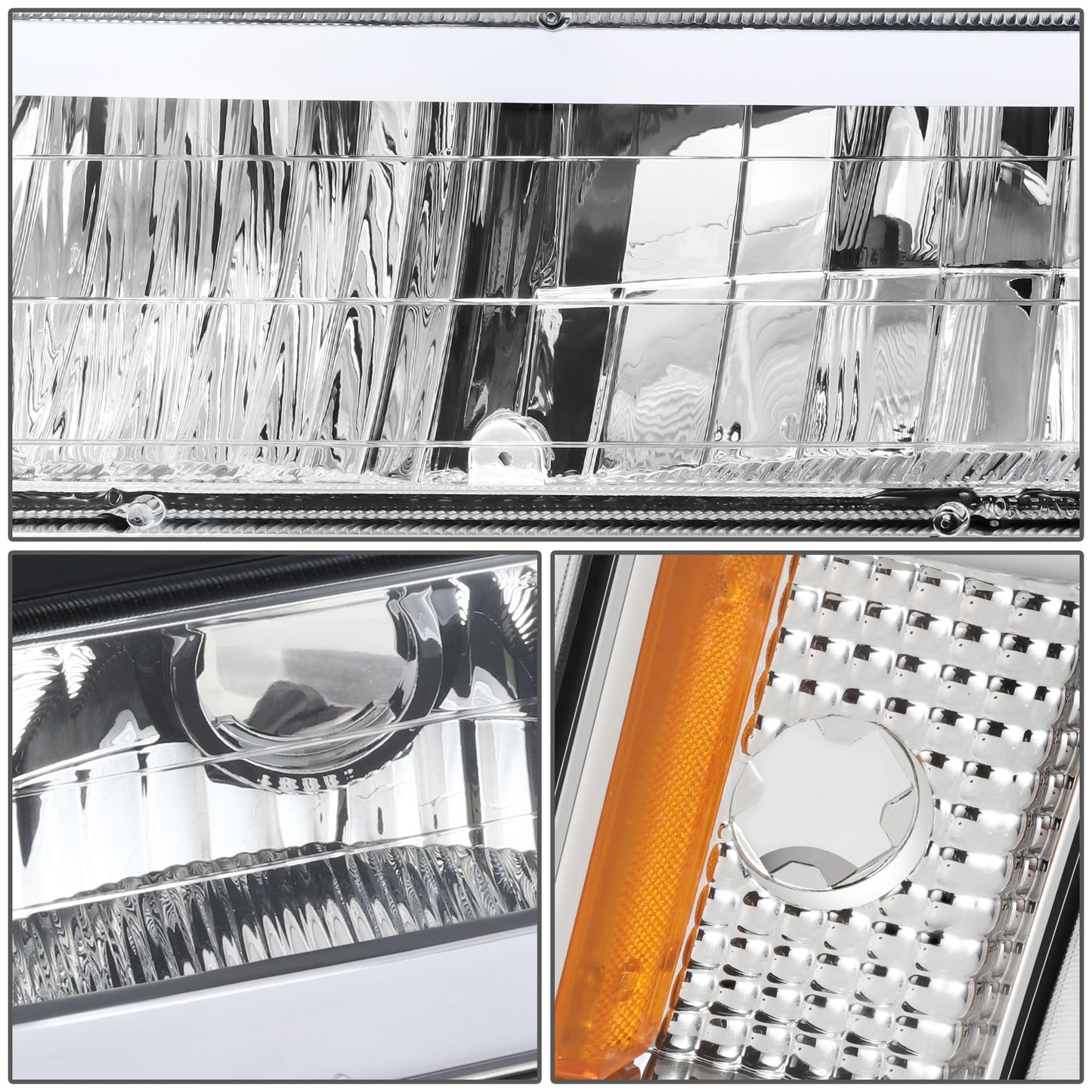 8pcs Square Box LED DRL Headlight Set (Chrome) <br>94-02 Chevy C10 C/K Pickup, Suburban, Tahoe