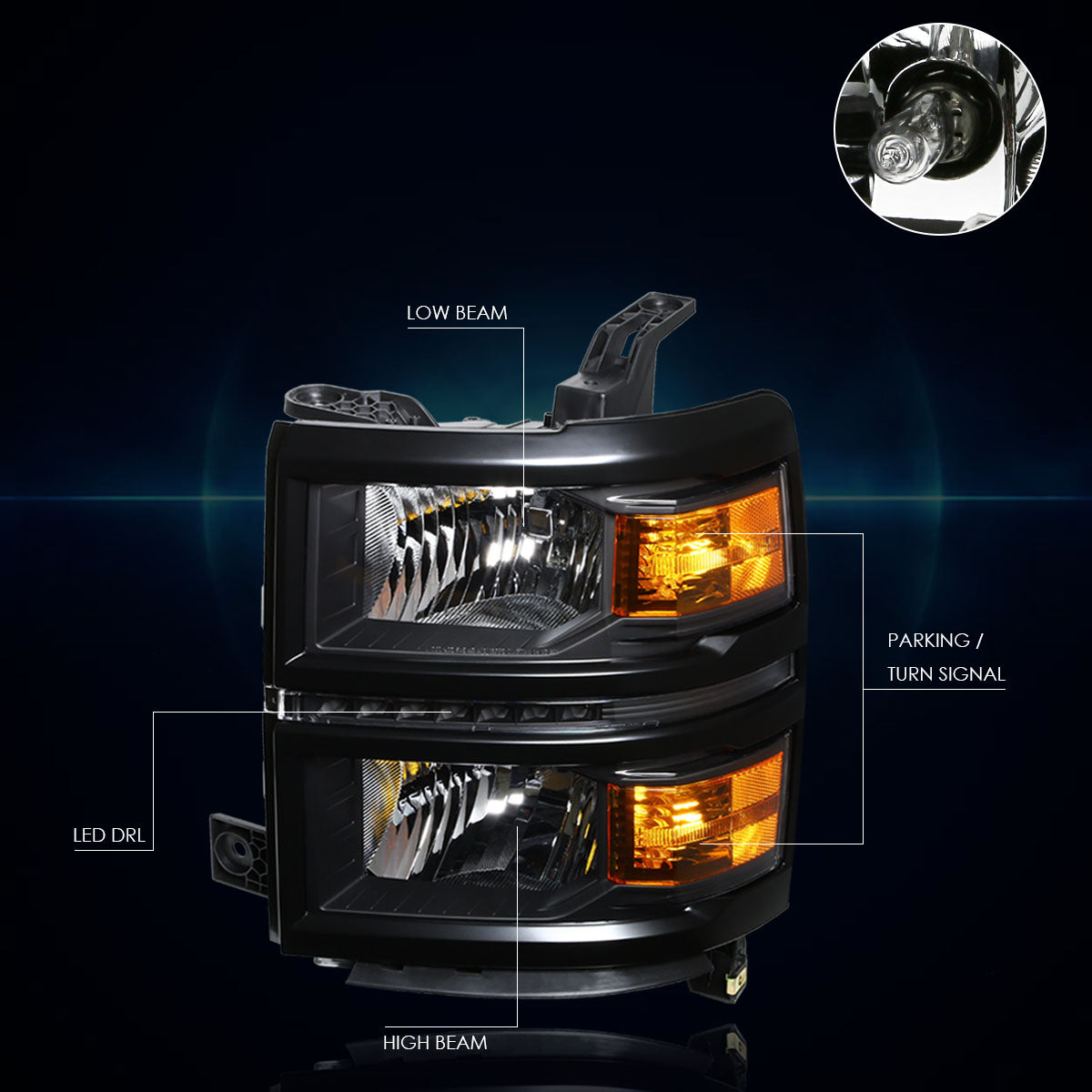 Black Housing LED DRL Headlights <br> 14-15 Chevy SIlverado 1500