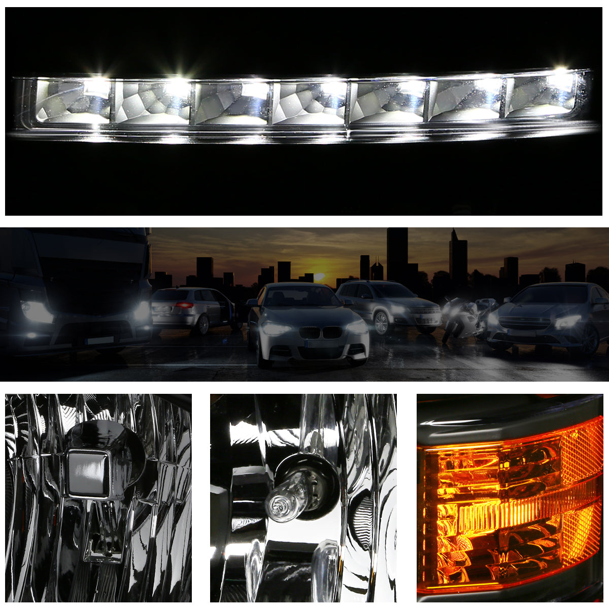 Black Housing LED DRL Headlights <br> 14-15 Chevy SIlverado 1500