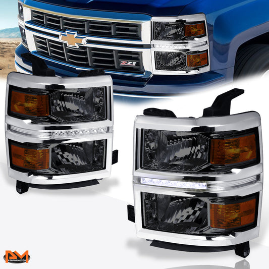 Chrome Housing LED DRL Headlights <br> 14-15 Chevy Silverad 1500