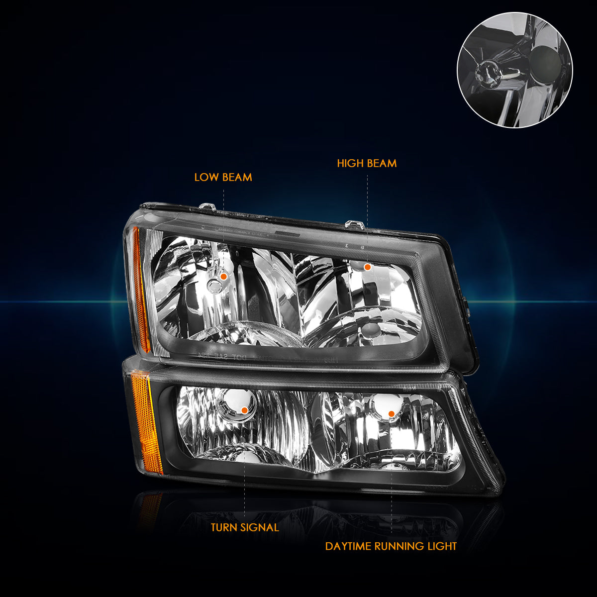 Black Housing OE Style Headlights <br> 03-06 Chevy Silverado Avalanche 1500 2500 3500