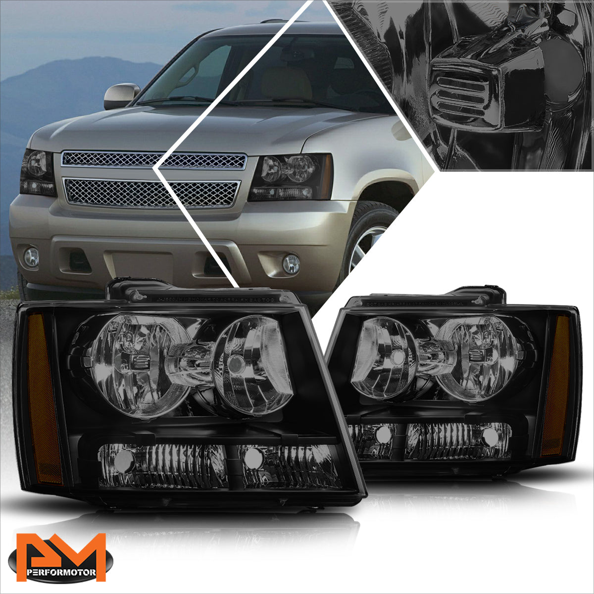 Black Housing OE Style Headlights <br> 07-14 Chevy Avalanche Tahoe Suburban 1500 2500