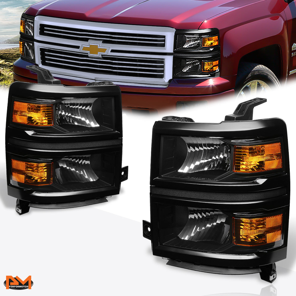 Black Housing OE Style Headlights <br> 14-15 Chevy Silverad 1500