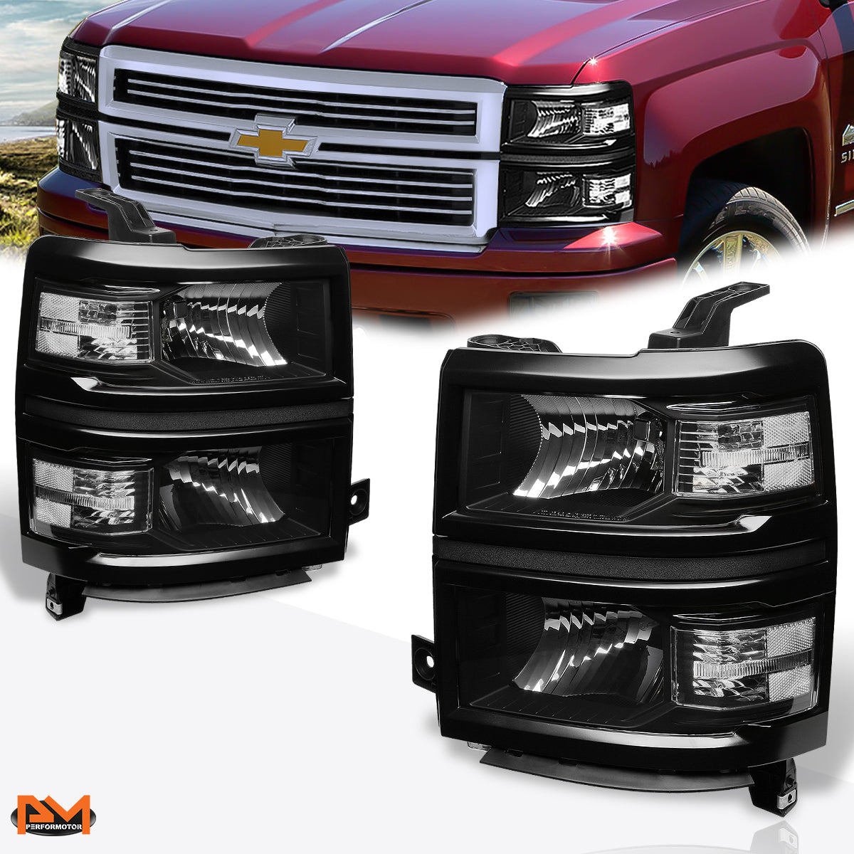 Black Housing OE Style Headlights <br> 14-15 Chevy Silverad 1500