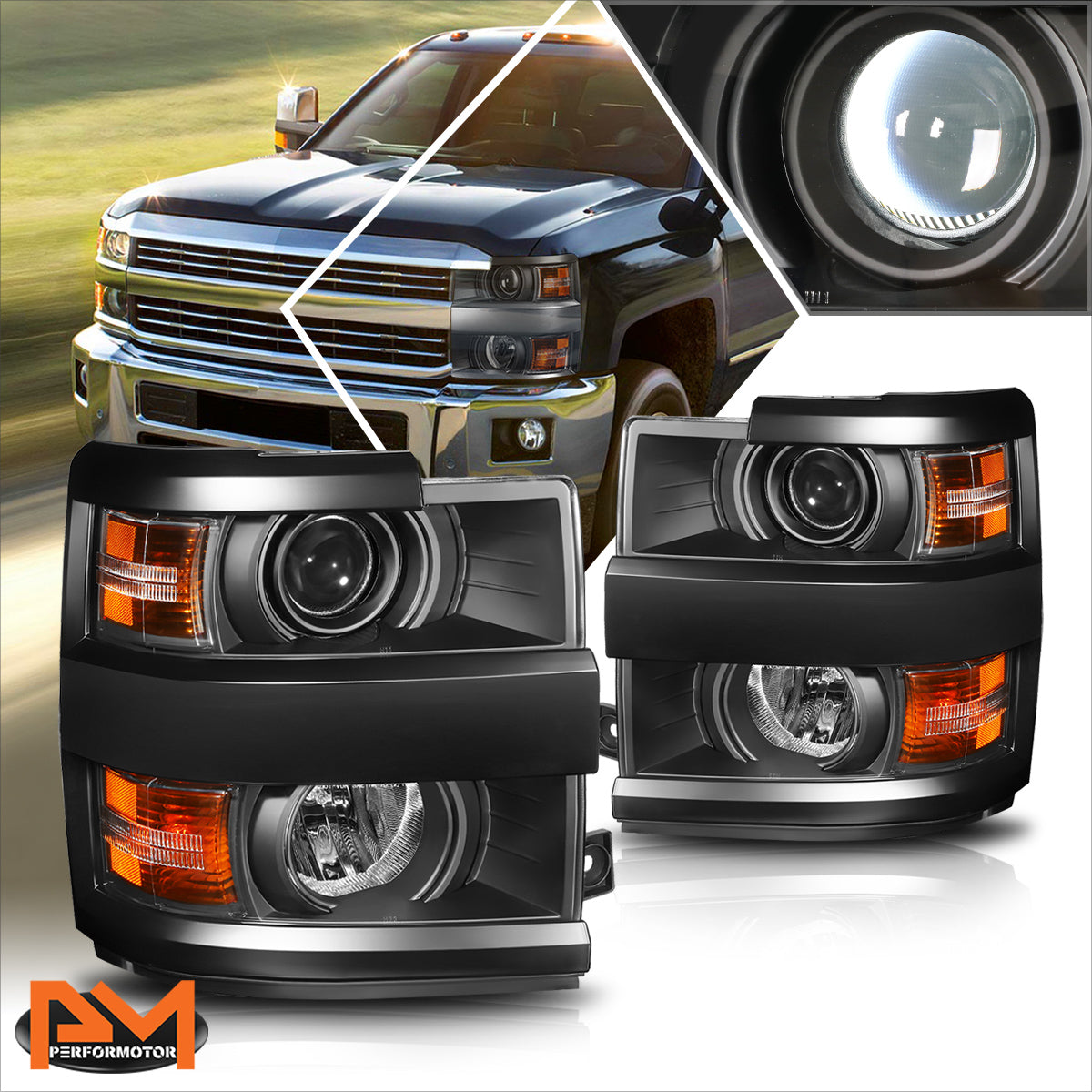 Black Housing OE Style Projector Headlights <br> 15-19 Silverado 2500HD 3500HD