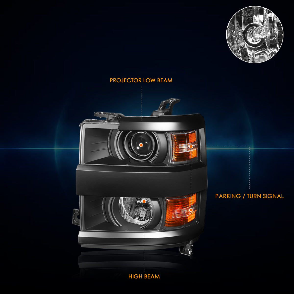 Black Housing OE Style Projector Headlights <br> 15-19 Silverado 2500HD 3500HD