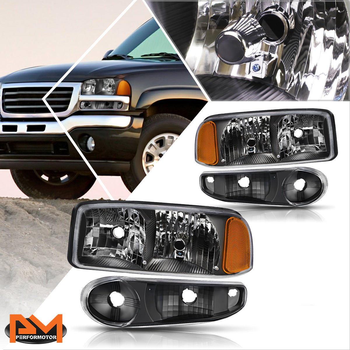 Black Housing OE Style Headlights <br> 02-06 GMC Sierra Yukon Denali