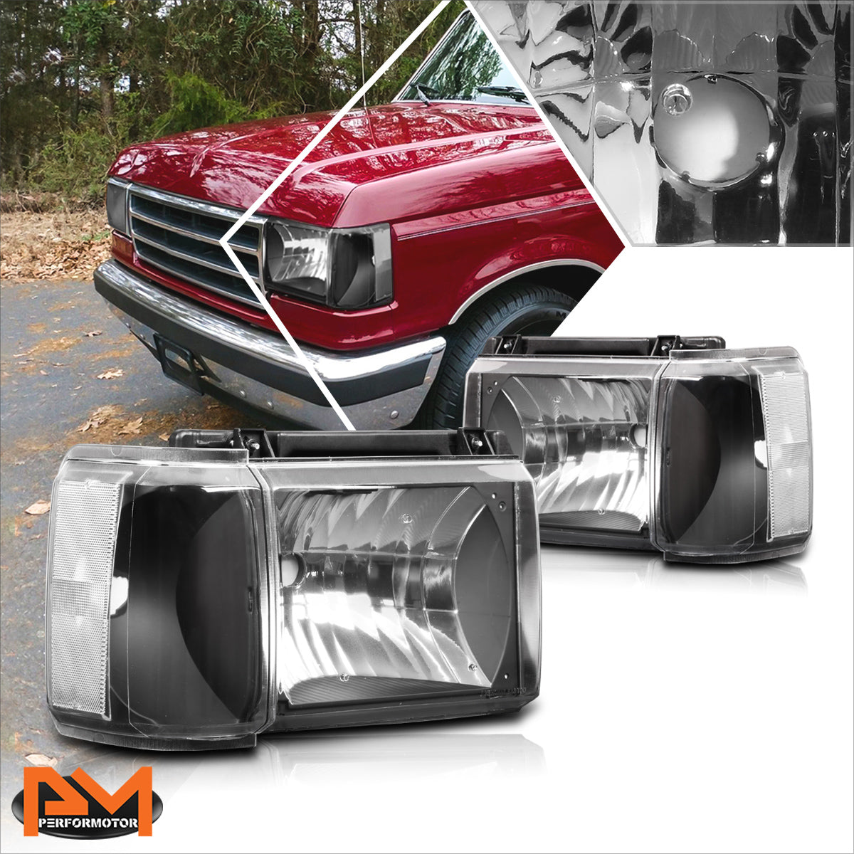 Black Housing OE Style Headlights <br> 87-91 Ford F-150 F-250 F-350 Bronco