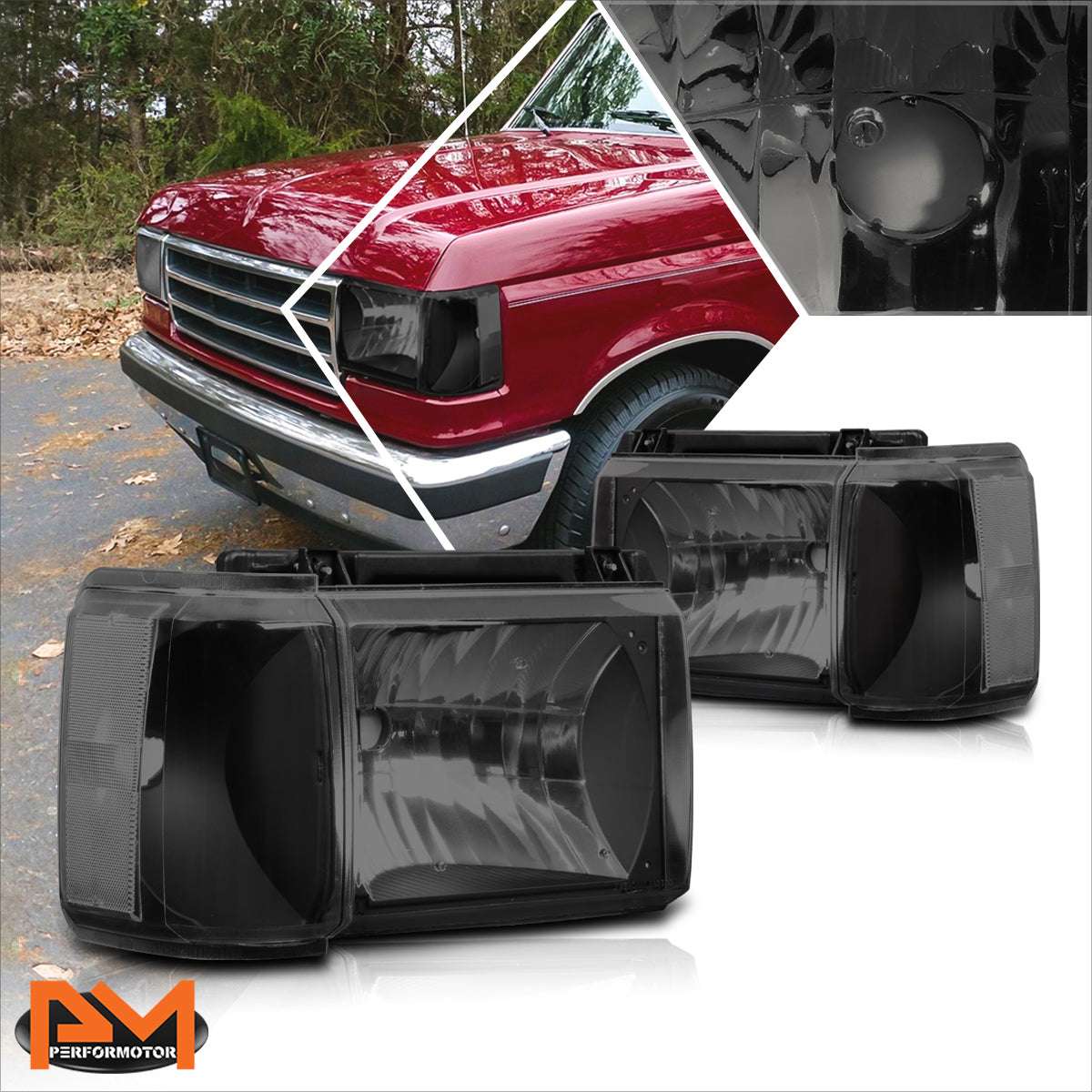 Black Housing OE Style Headlights <br> 87-91 Ford F-150 F-250 F-350