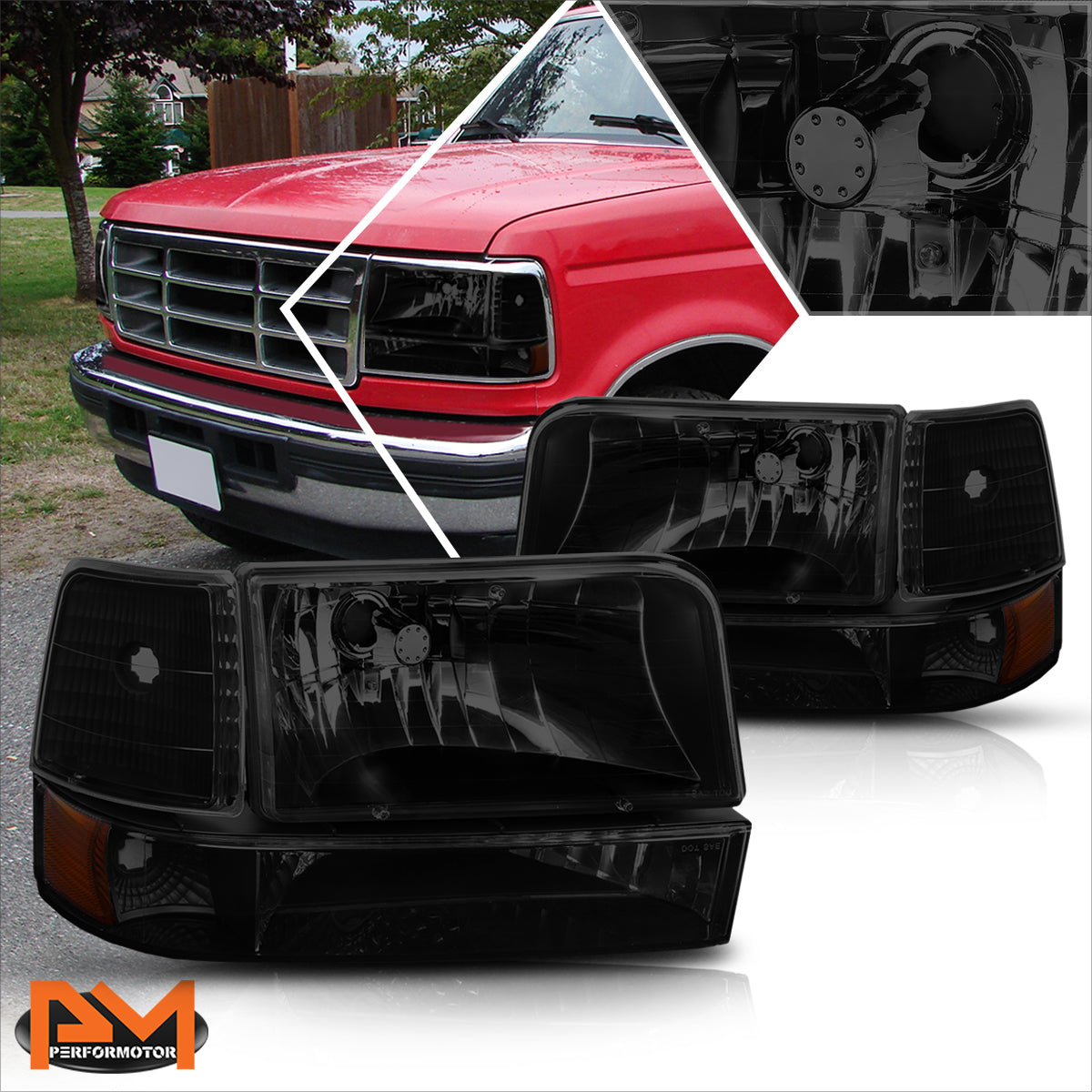 Black Housing OE Style Headlights <br> 92-96 Ford F-150 F-250 F-350 Bronco