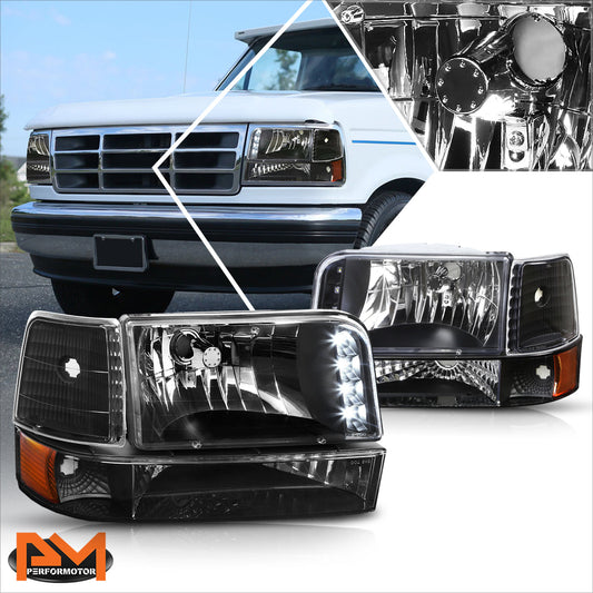 Black Housing LED DRL Headlights <br> 92-96 Ford F-150 F-250 F-350 Bronco