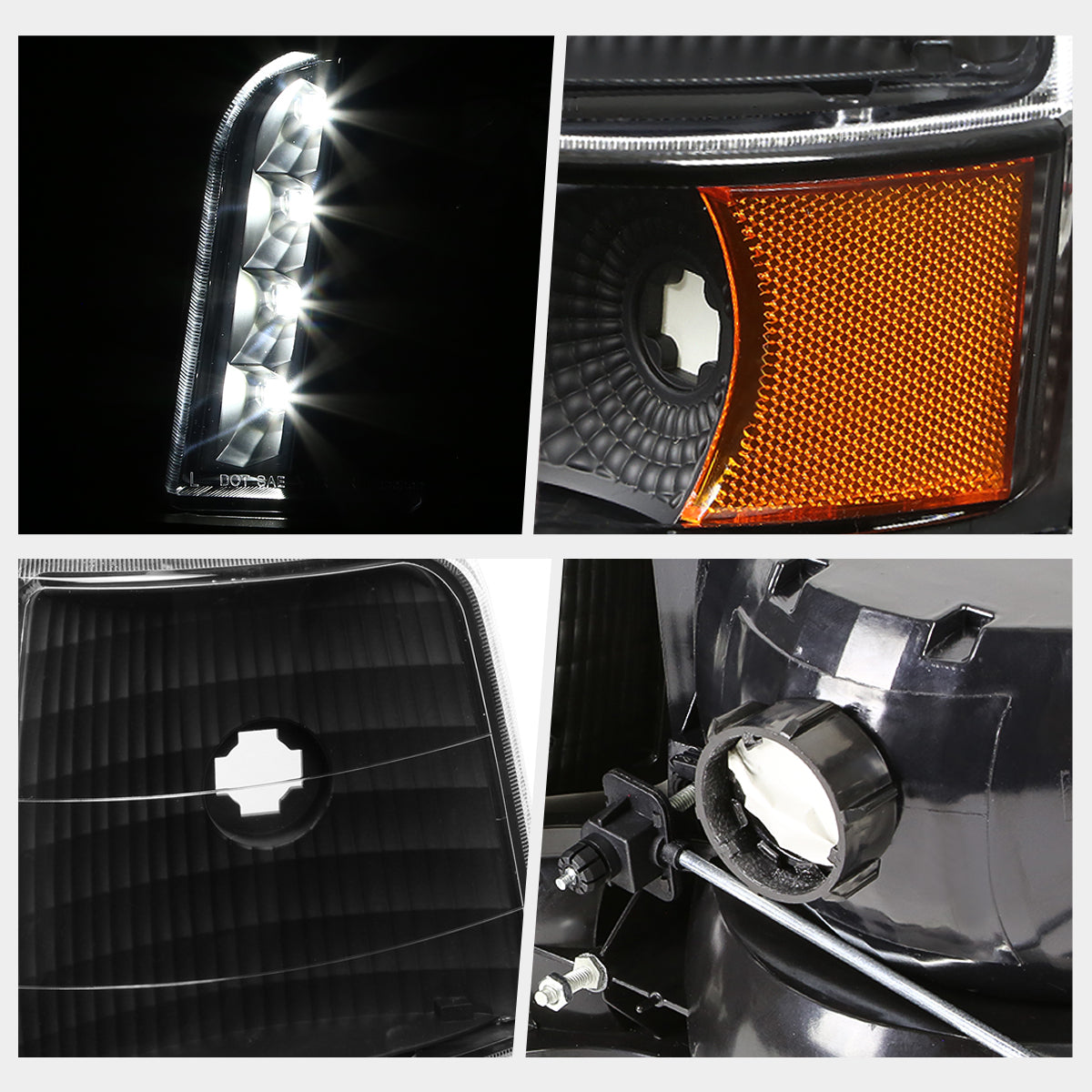 Black Housing LED DRL Headlights <br> 92-96 Ford F-150 F-250 F-350 Bronco