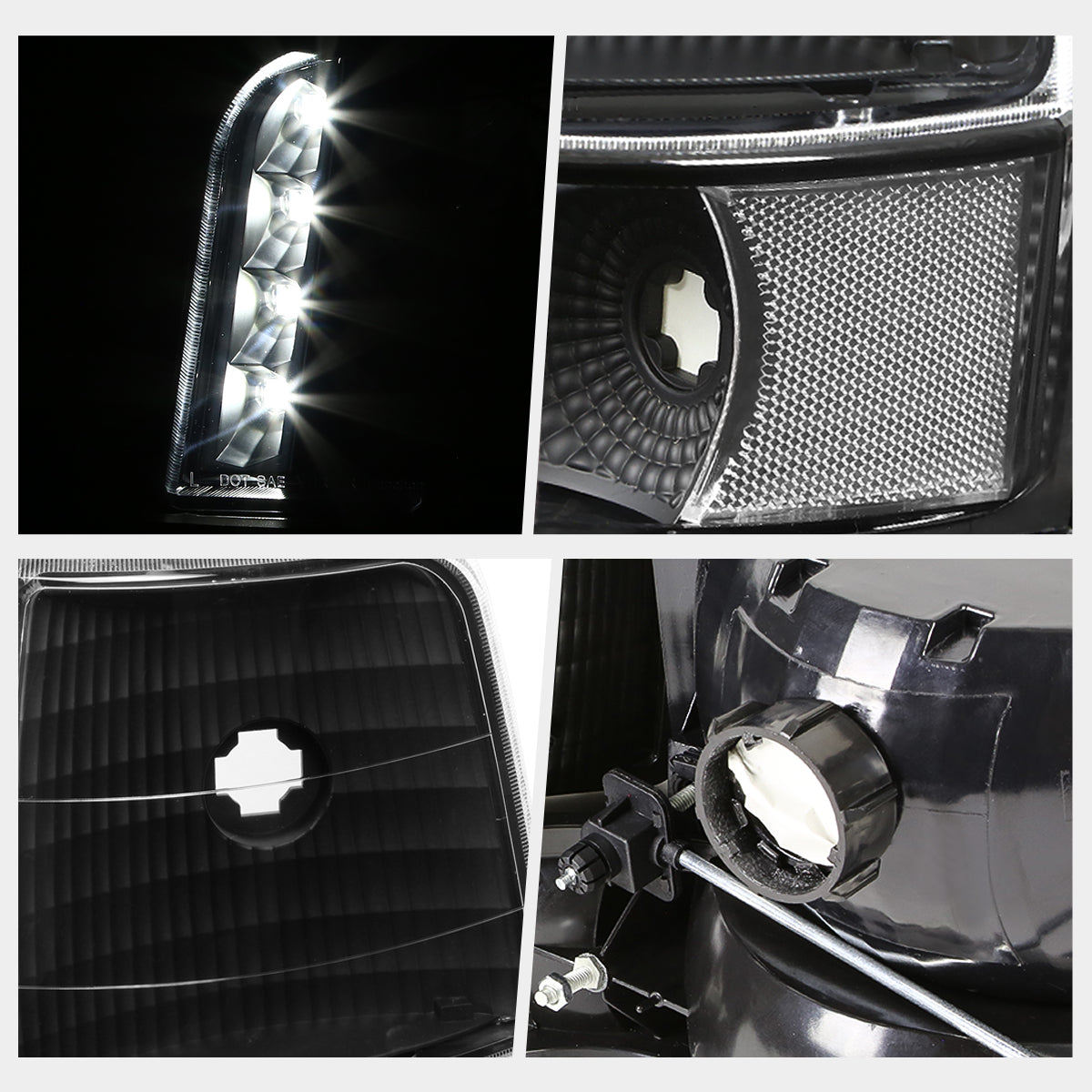 Black Housing LED DRL Headlights <br> 92-96 Ford F-150 F-250 F-350