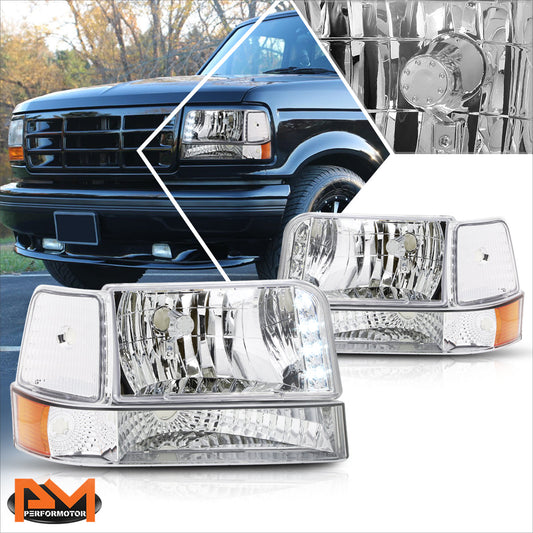 Chrome Housing LED DRL Headlights <br> 92-96 Ford F-150 F-250 F-350