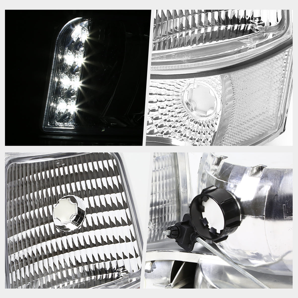 Chrome Housing LED DRL Headlights <br> 92-96 Ford F-150 F-250 F-350