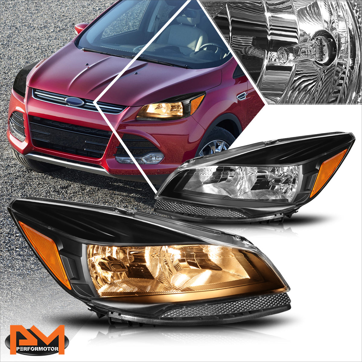 Black Housing OE Style Headlights <br> 13-16 Ford Escape