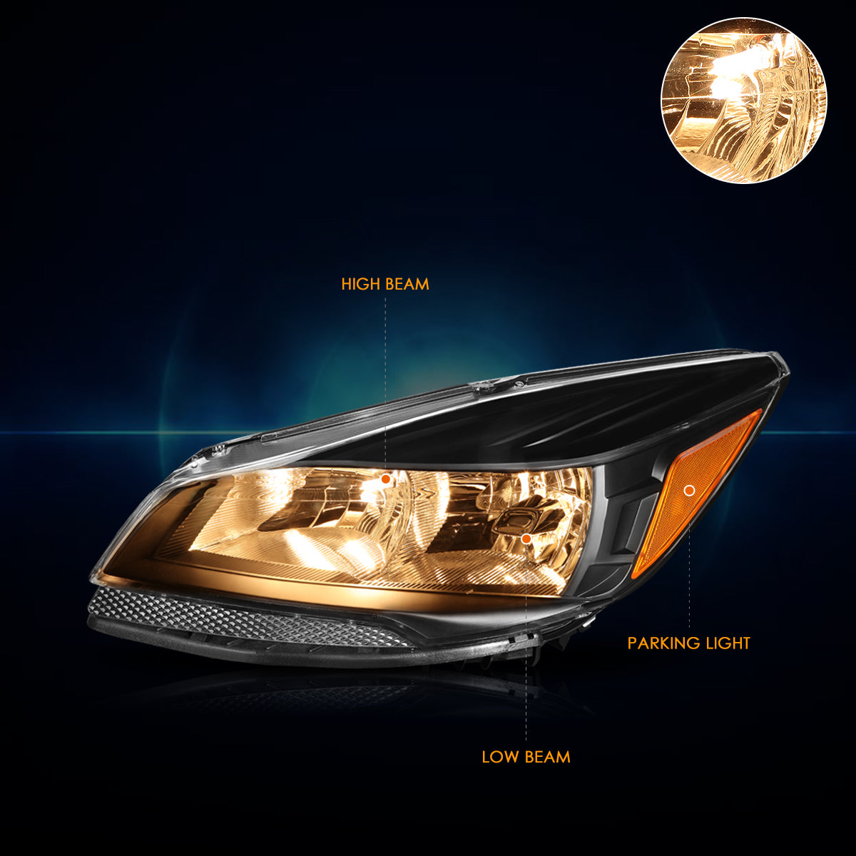 Black Housing OE Style Headlights <br> 13-16 Ford Escape