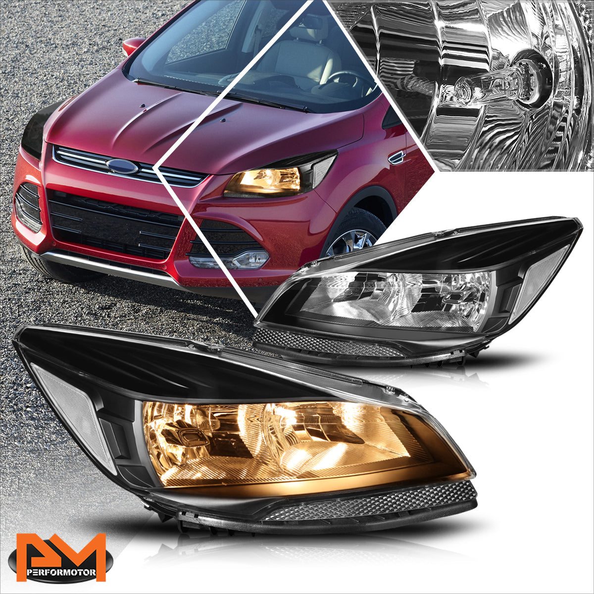 Black Housing OE Style Headlights <br> 13-16 Ford Escape