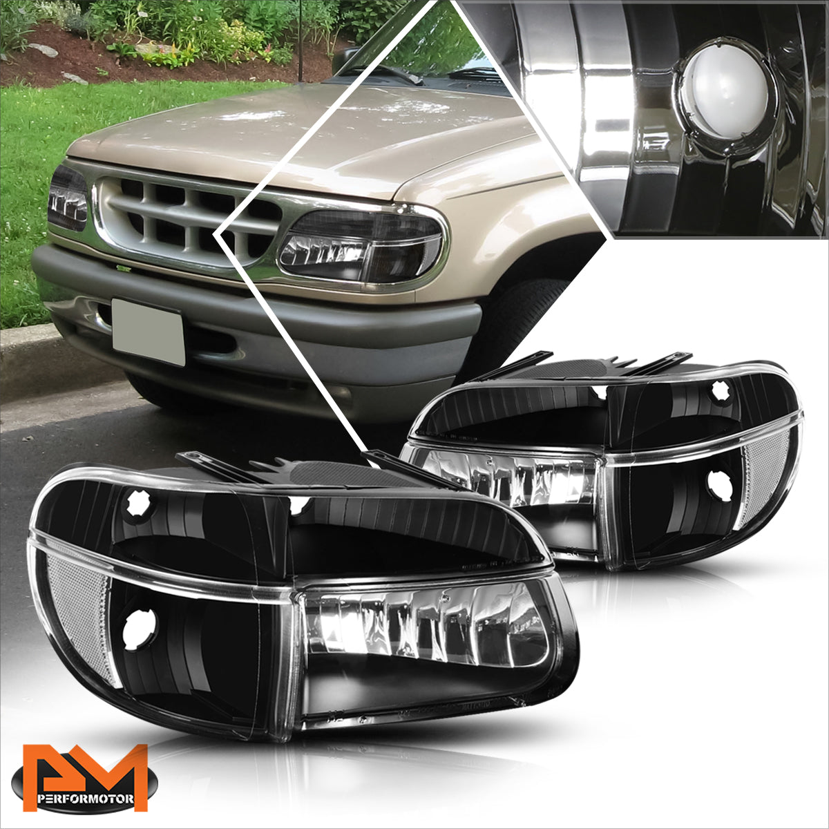 Black Housing OE Style Headlights <br> 95-01 Ford Explorer, 1997 Mercury Mountaineer