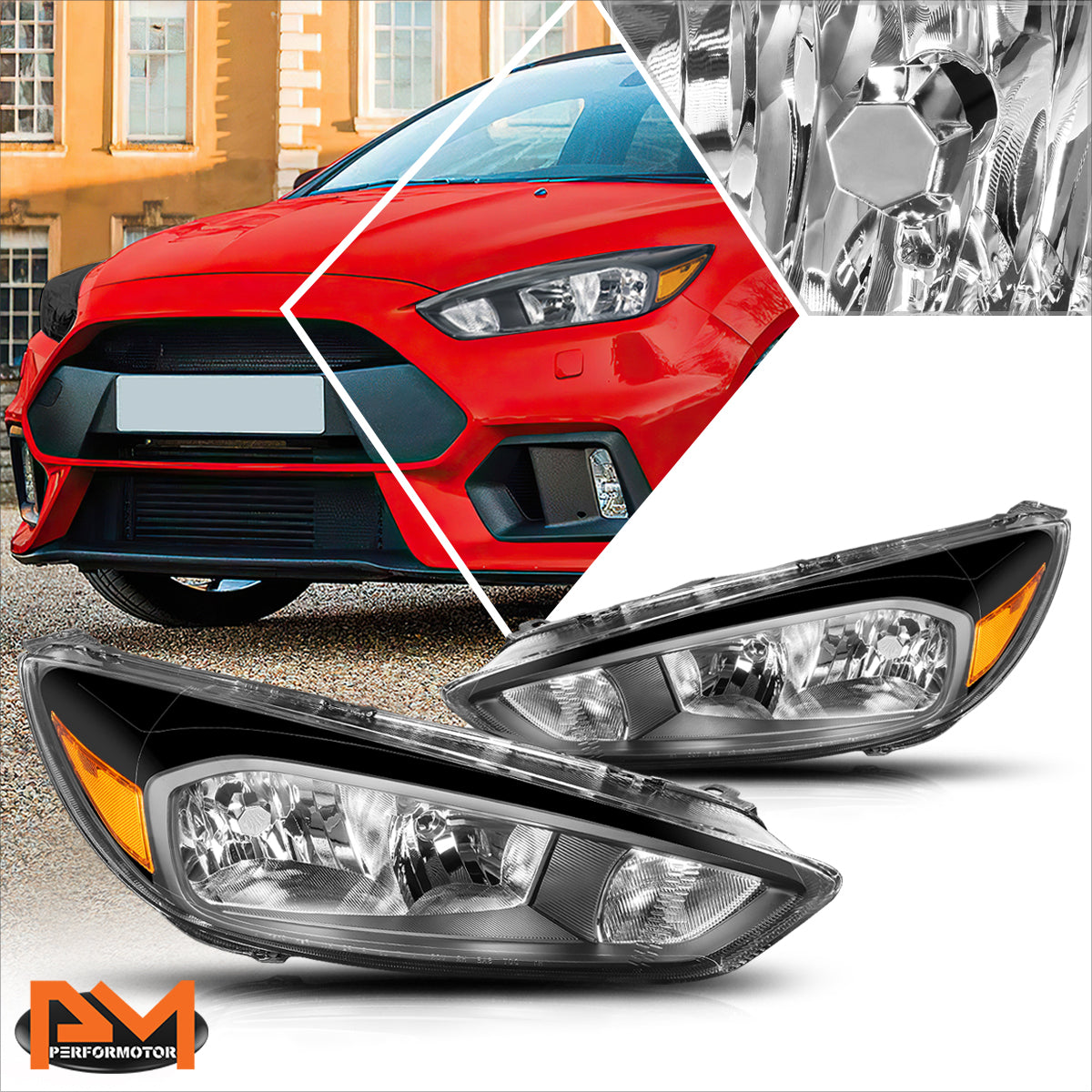 Black Housing OE Style Headlights <br> 15-18 Ford Focus