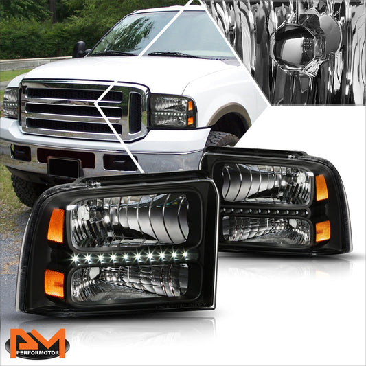 Black Housing LED DRL Headlights <br> 05-07 Ford F-250 F-350 F-450 F-550 Super Duty