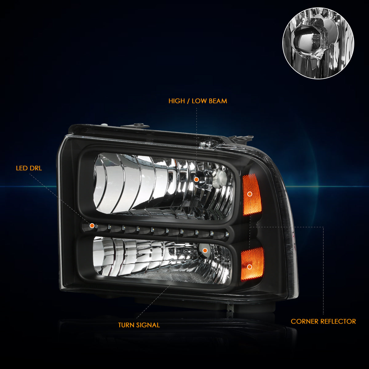 Black Housing LED DRL Headlights <br> 05-07 Ford F-250 F-350 F-450 F-550 Super Duty