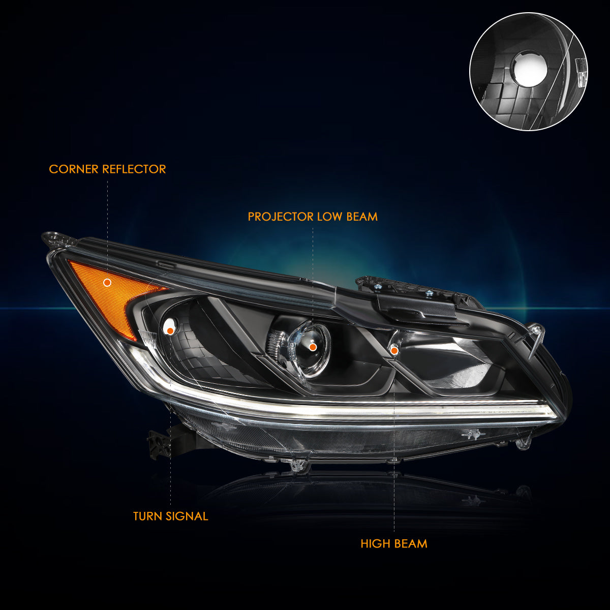 Black Housing LED DRL Projector Headlights <br> 16-17 Honda Accord Sedan