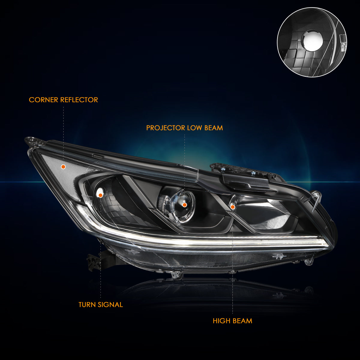 Black Housing LED DRL Projector Headlights <br> 16-17 Honda Accord Sedan