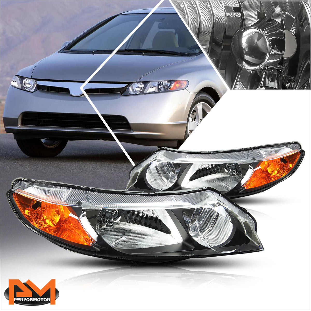 Black Housing OE Style Headlights <br> 06-11 Honda Civic Sedan