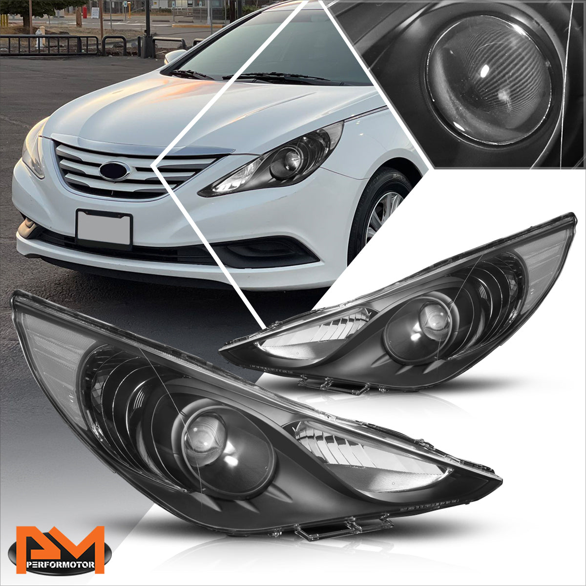 Black Housing OE Style Projector Headlights <br> 11-14 Hyundai Sonata