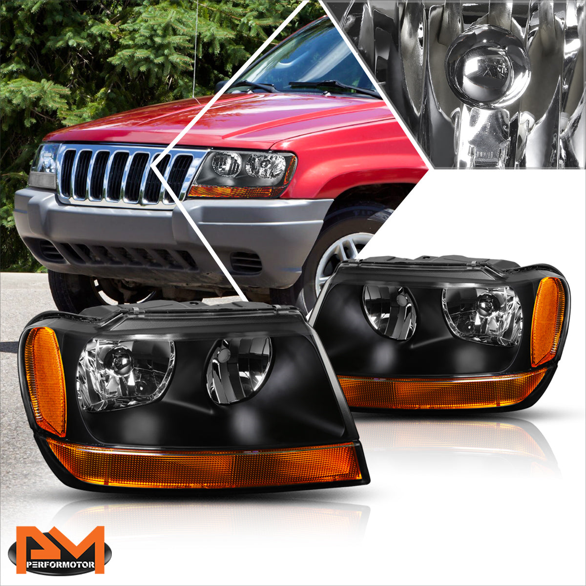 Black Housing OE Style Headlights <br> 99-04 Jeep Grand Cherokee