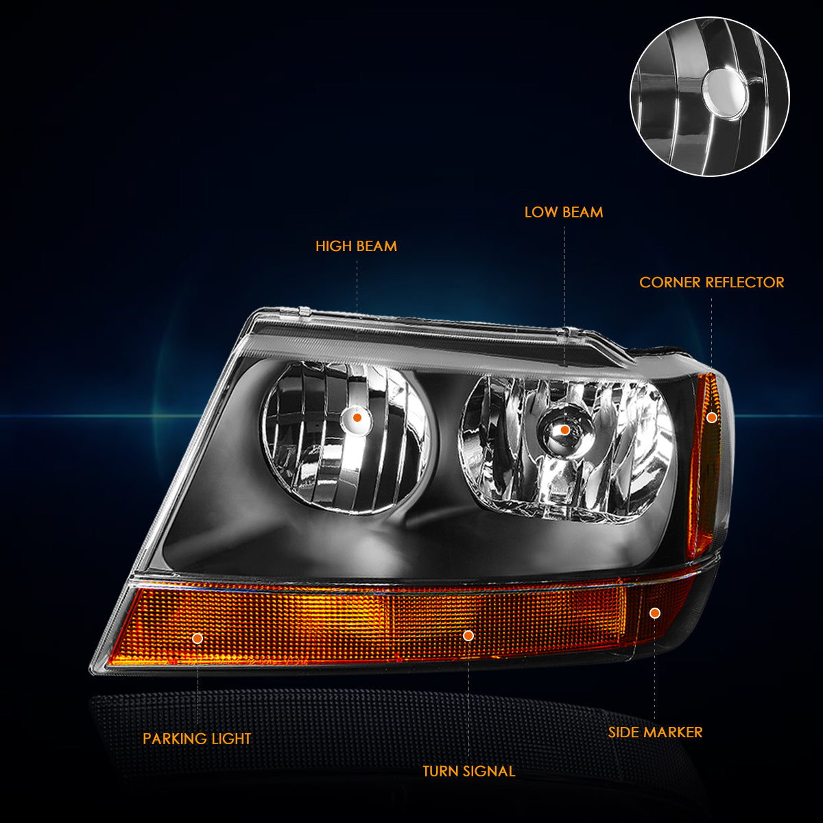 Black Housing OE Style Headlights <br> 99-04 Jeep Grand Cherokee