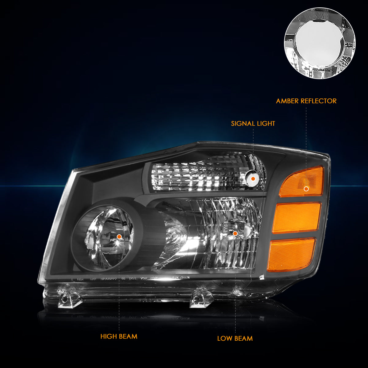 Black Housing OE Style Headlights <br> 04-15 Nissan Titan, 05-07 Armada