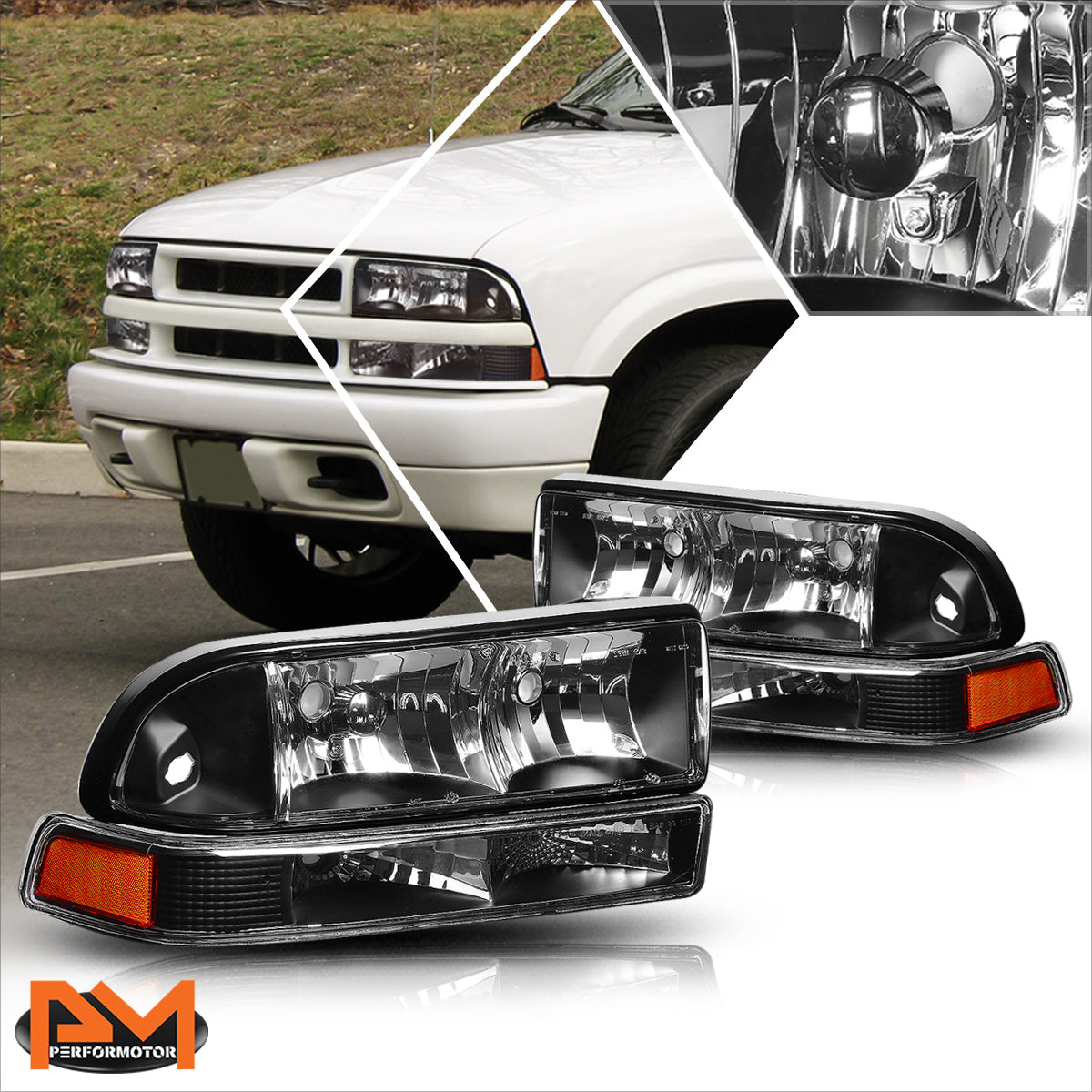 Black Housing OE Style Headlights <br> 98-04 Chevy Blazer S10