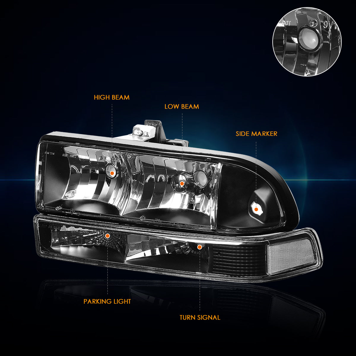 Black Housing OE Style Headlights <br> 98-04 Chevy Blazer S10