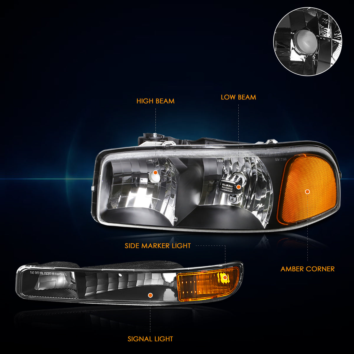 Black Housing OE Style Headlights <br> 99-07 GMC Sierra 1500 2500 3500 Sierra C3 Yukon