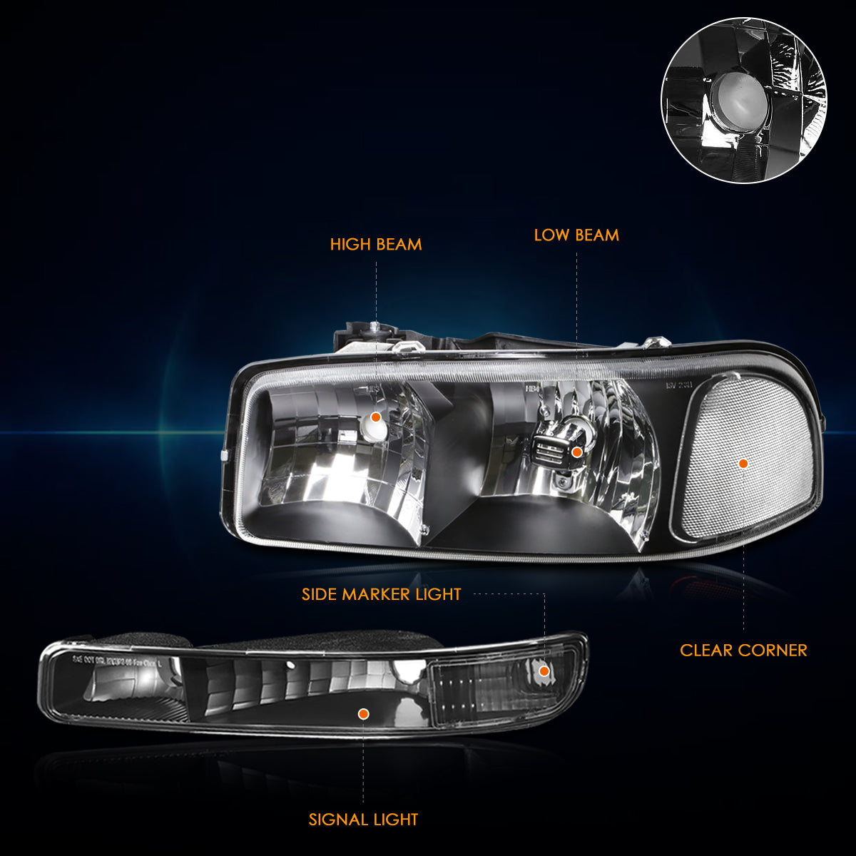 Black Housing OE Style Headlights <br> 99-07 GMC Sierra 1500 2500 3500 Sierra C3 Yukon