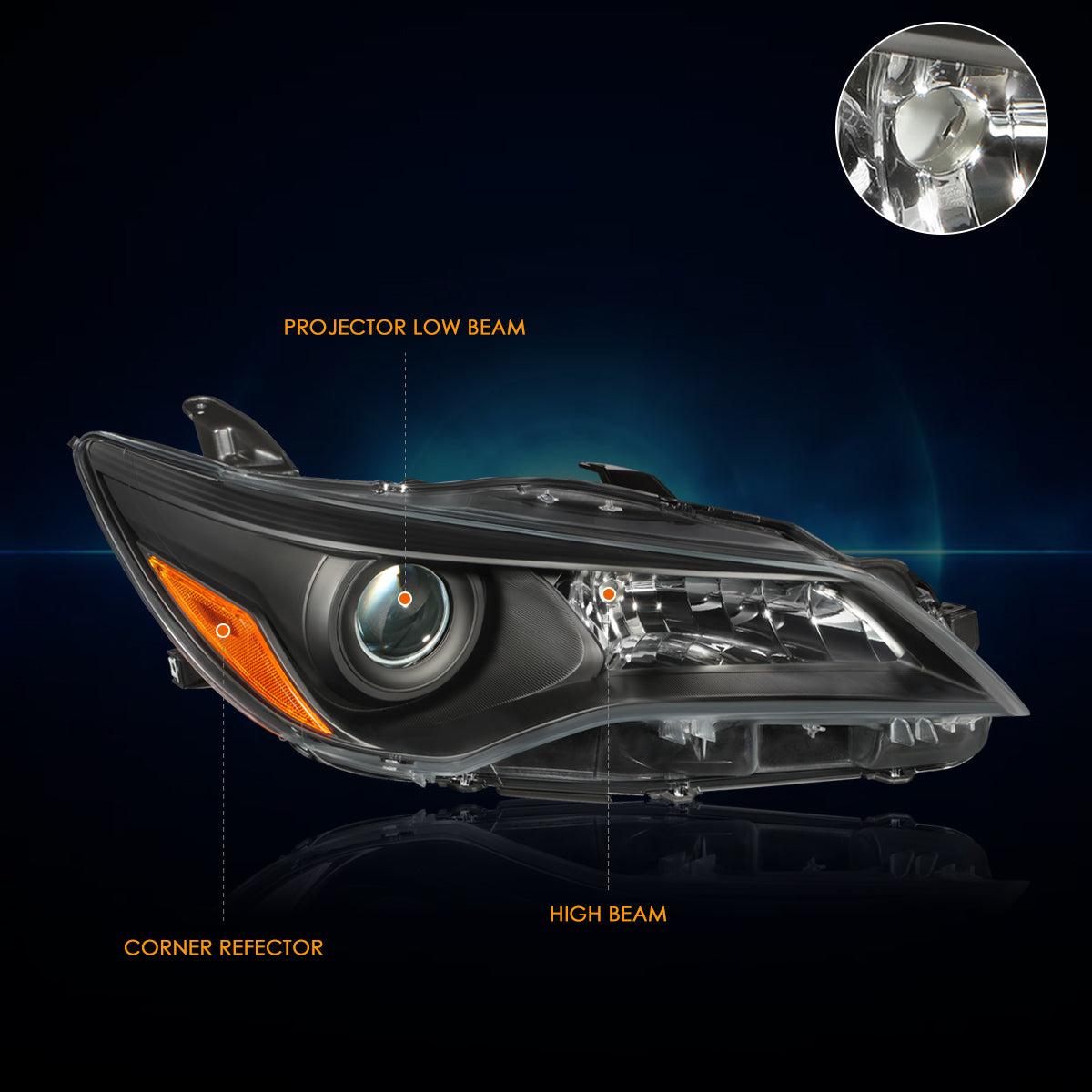 Black Housing OE Style Projector Headlights <br> 15-17 Toyota Camry