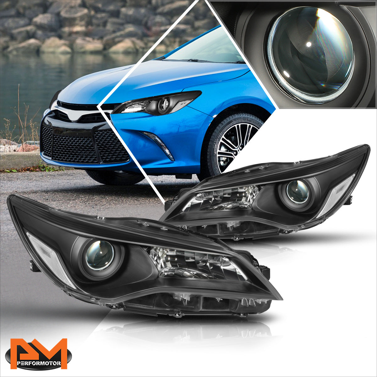 Black Housing OE Style Projector Headlights <br> 15-17 Toyota Camry