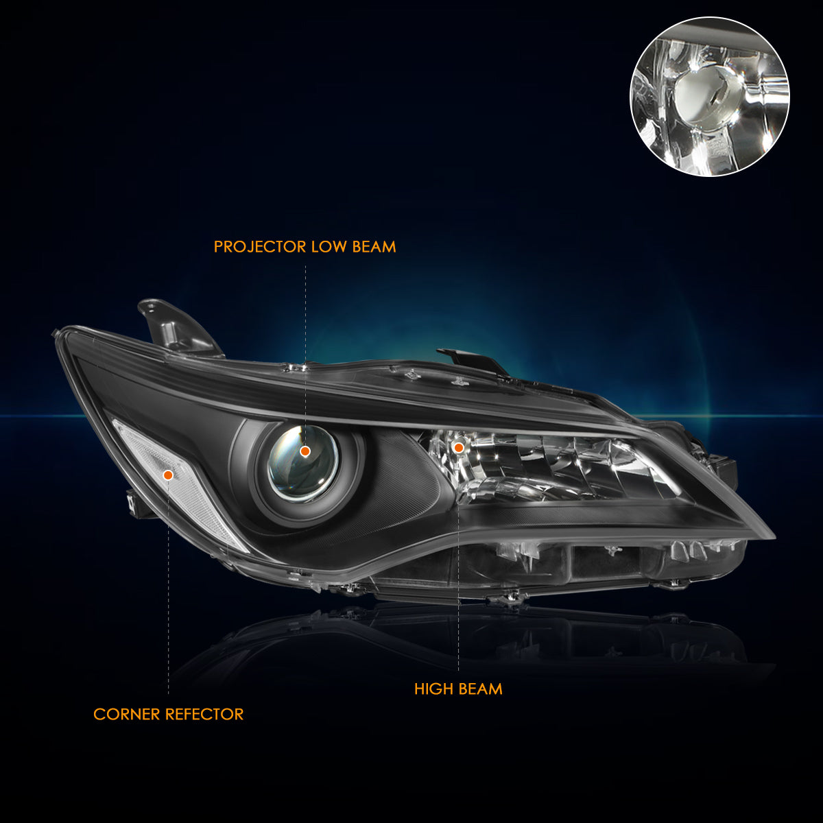 Black Housing OE Style Projector Headlights <br> 15-17 Toyota Camry