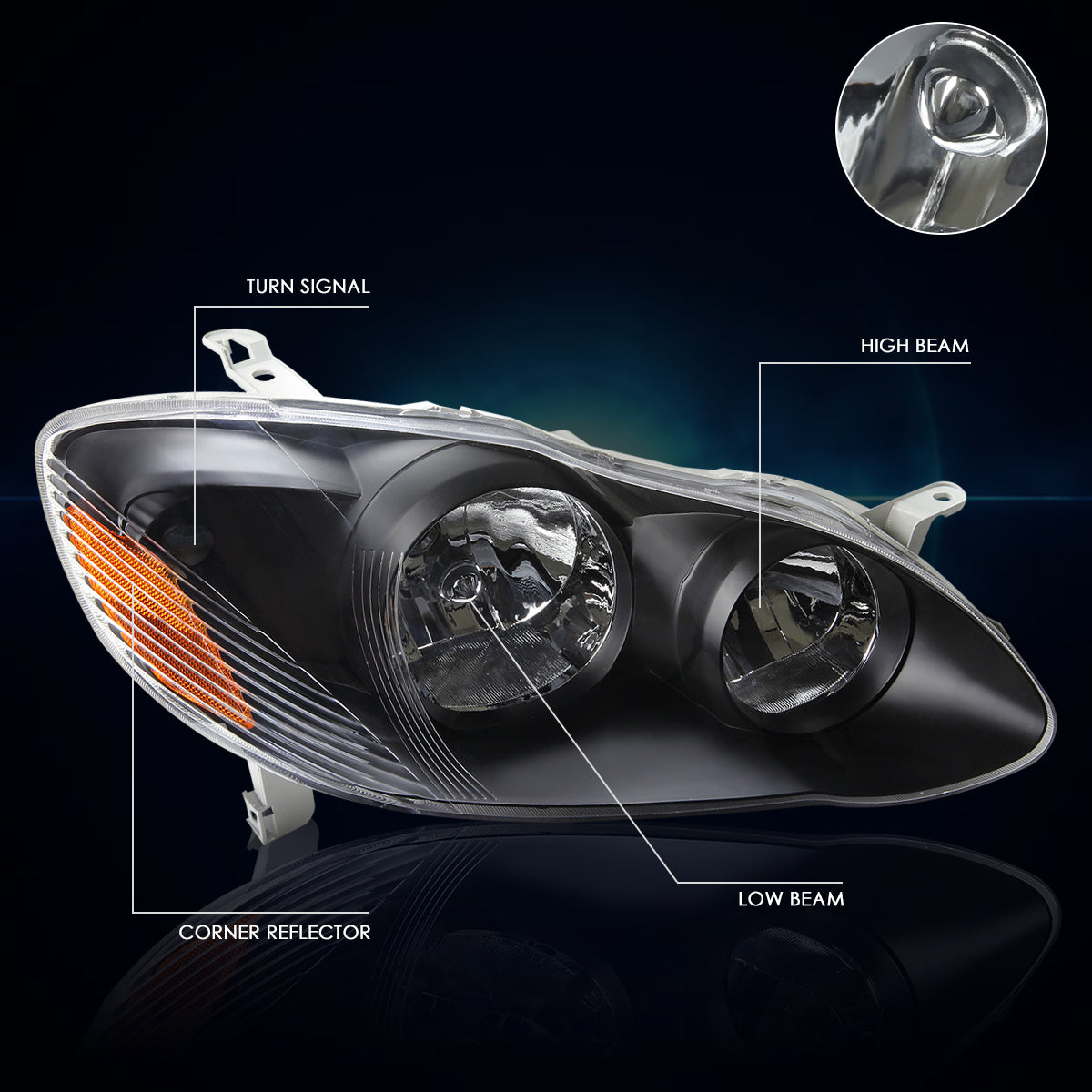 Black Housing OE Style Headlights <br> 03-08 Toyota Corolla