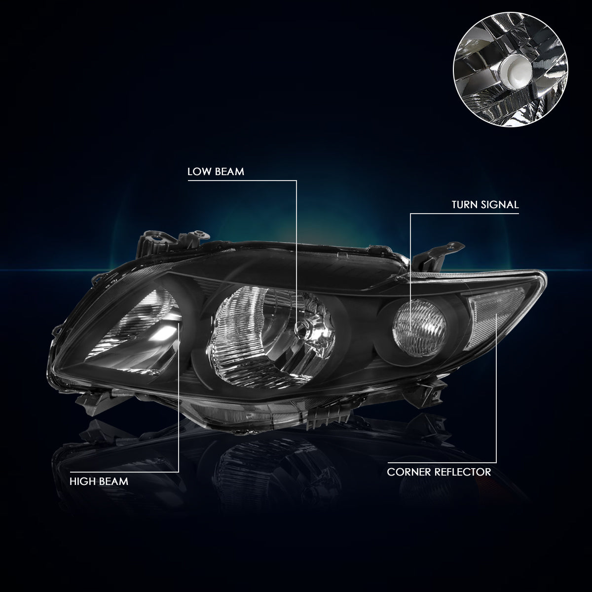 Black Housing OE Style Headlights <br> 09-10 Toyota Corolla