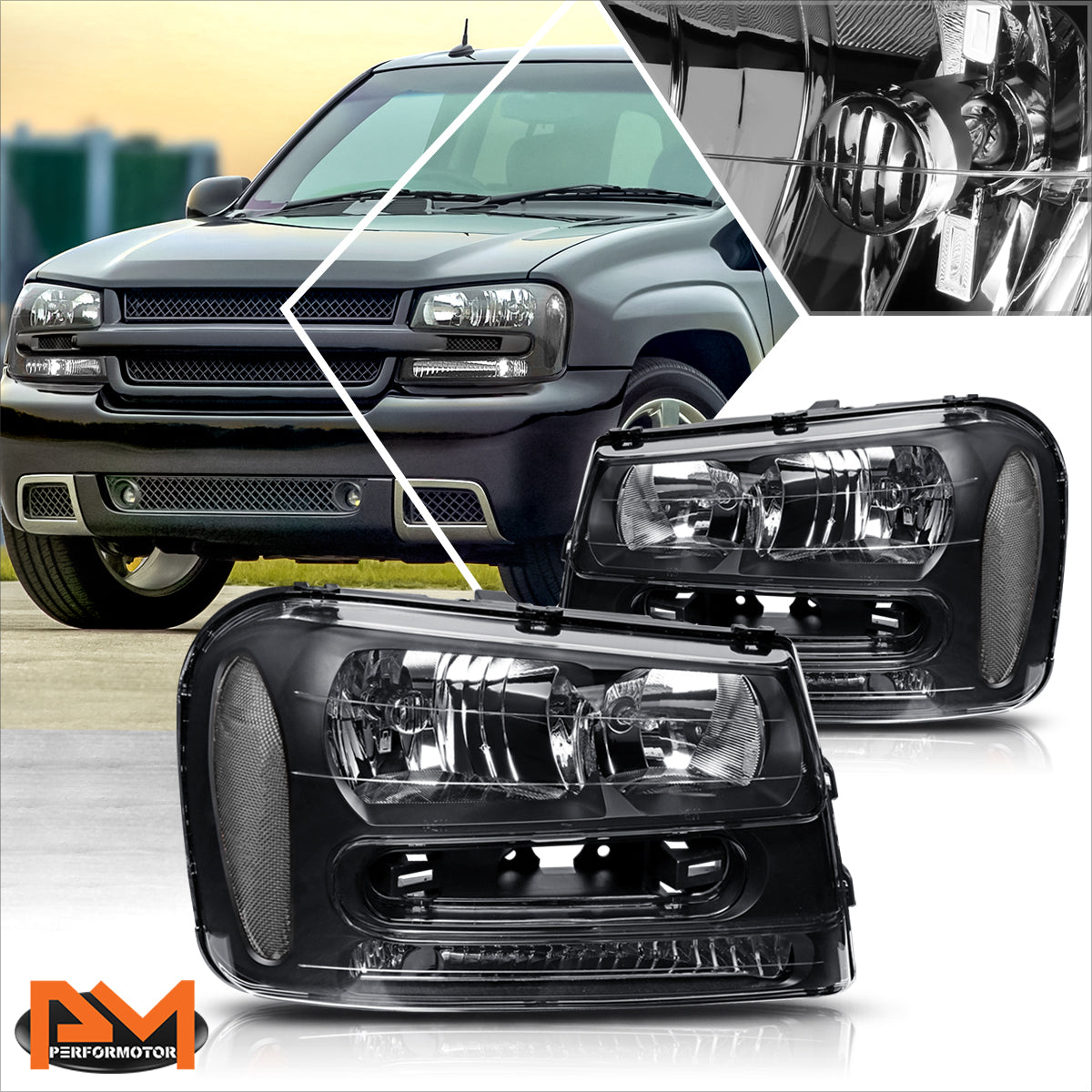 Black Housing OE Style Headlights <br> 02-09 Chevy Trailblazer