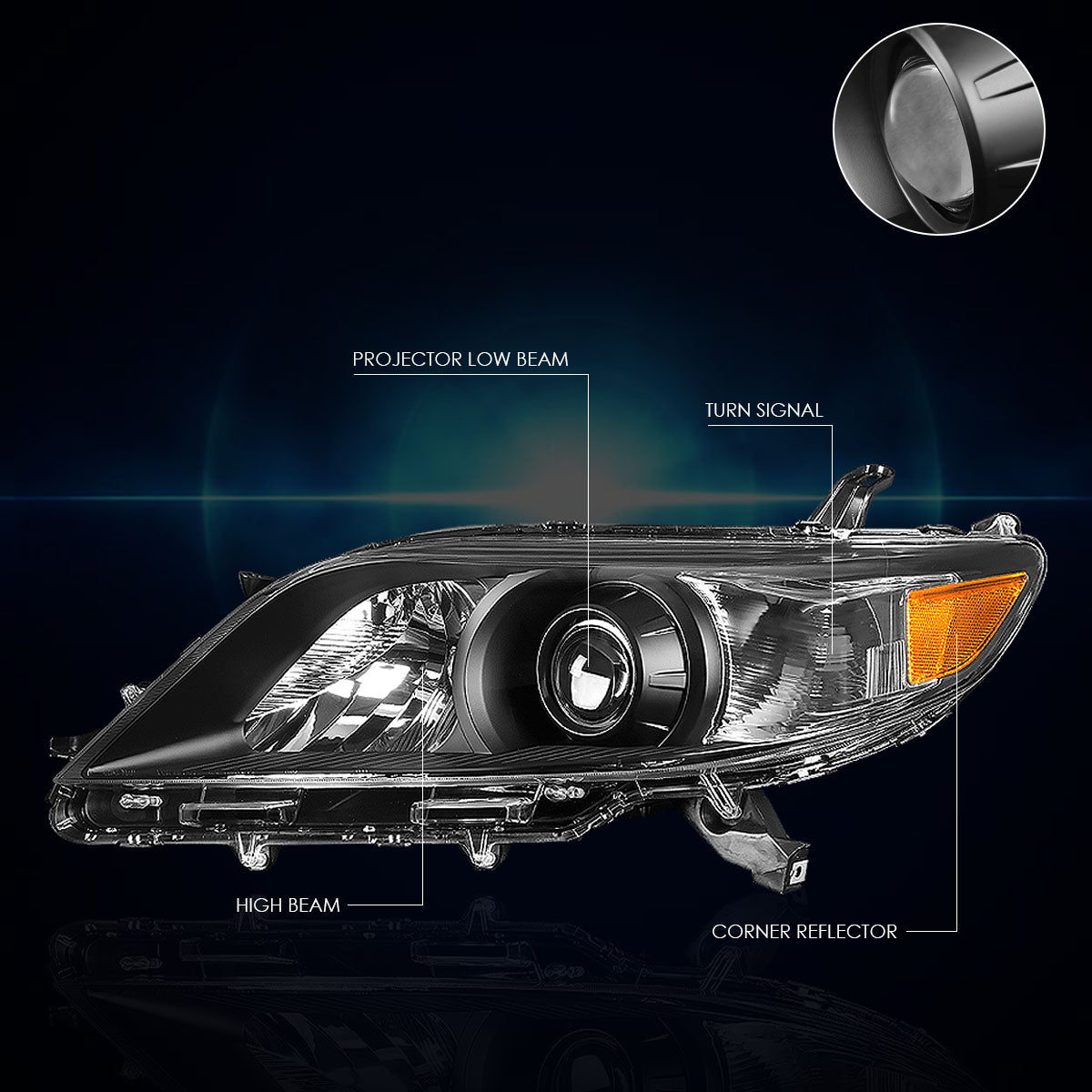 Black Housing OE Style Projector Headlights <br> 11-17 Toyota Sienna