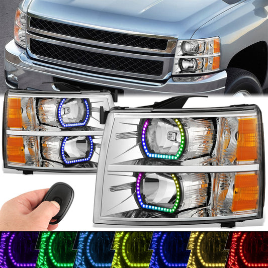 RGB LED DRL Sequential Projector Headlights <br> 07-13 Chevy Silverado 1500, 07-14 2500 3500 HD