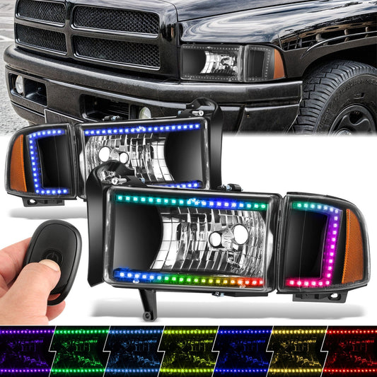 RGB LED DRL Sequential Projector Headlights <br> 94-01 Dodge Ram 1500, 94-02 2500 3500