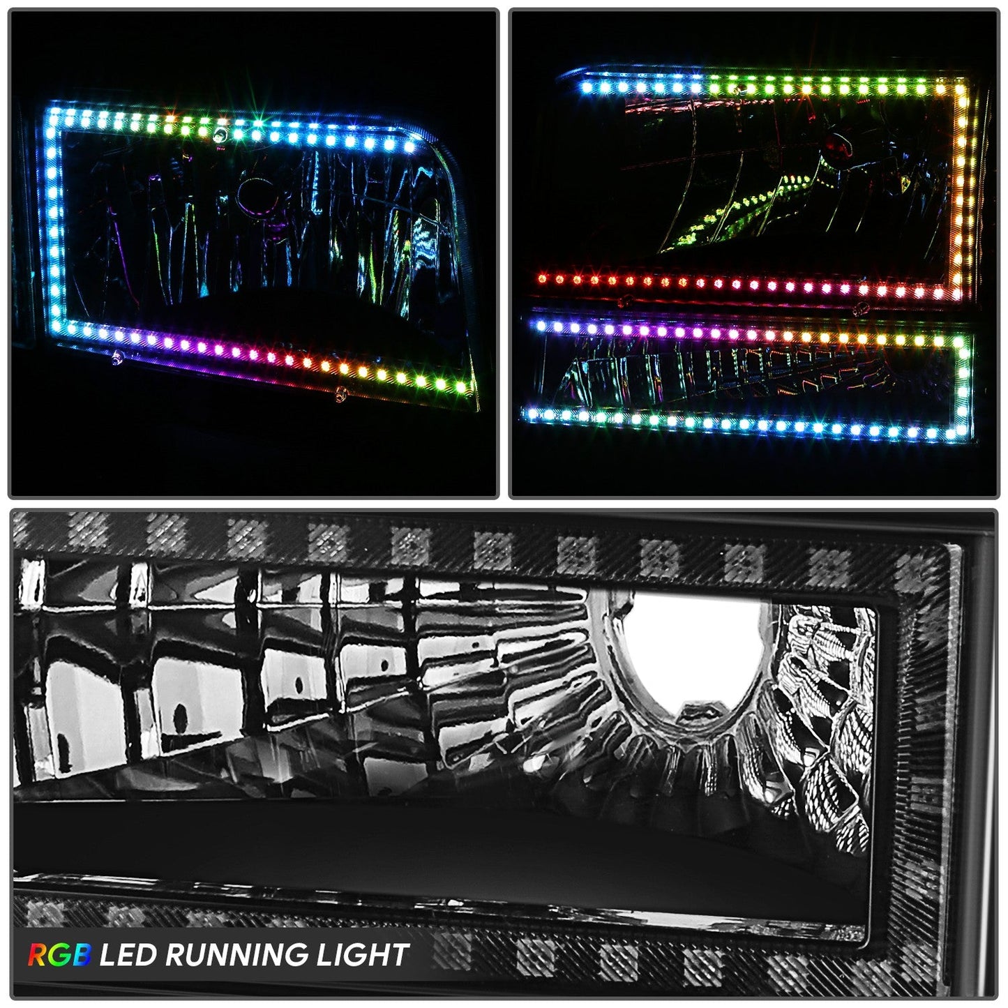 RGB LED DRL Sequential Signal Headlights <BR>92-96 Ford F-150, F-250, F-350, Bronco