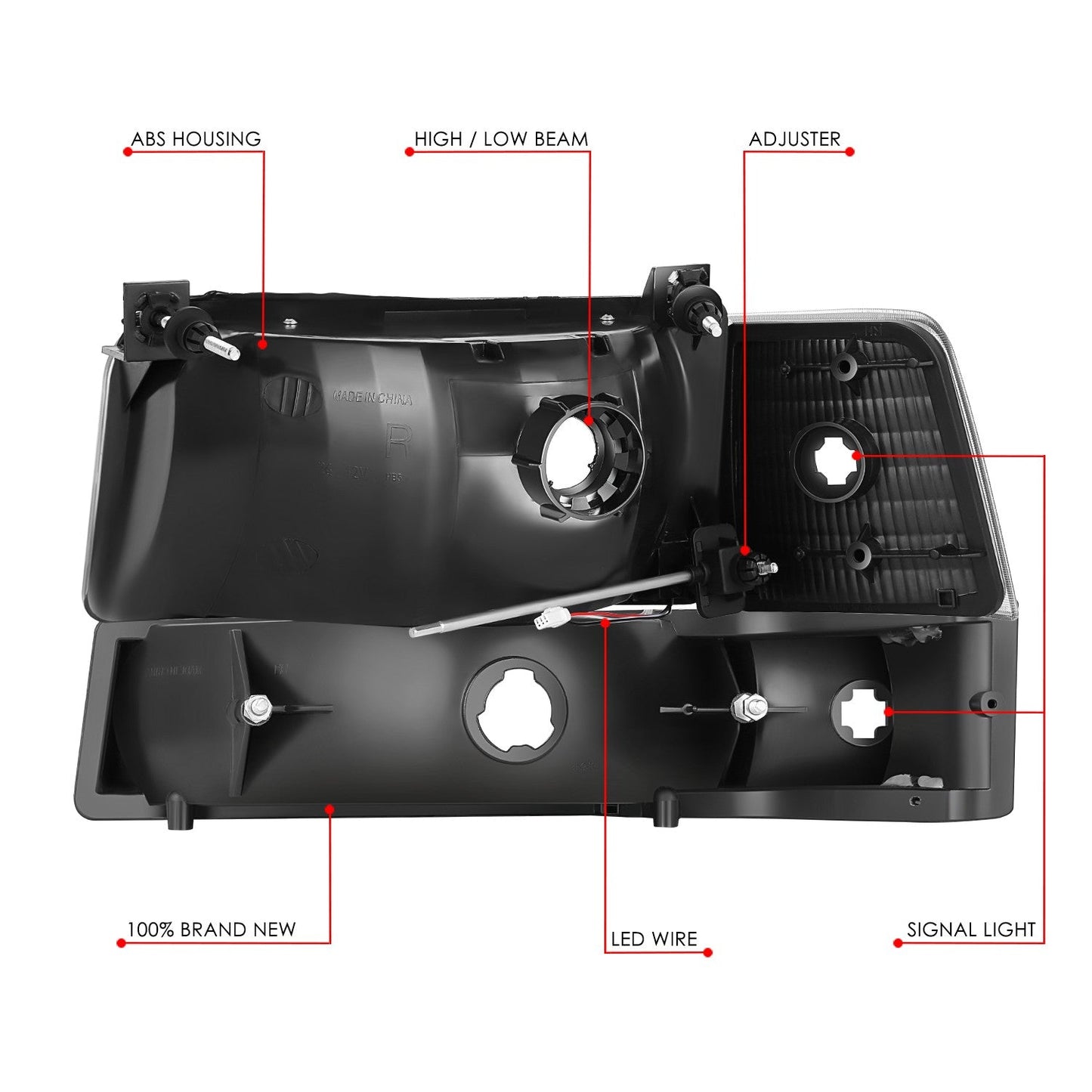 RGB LED DRL Sequential Signal Headlights <BR>92-96 Ford F-150, F-250, F-350, Bronco