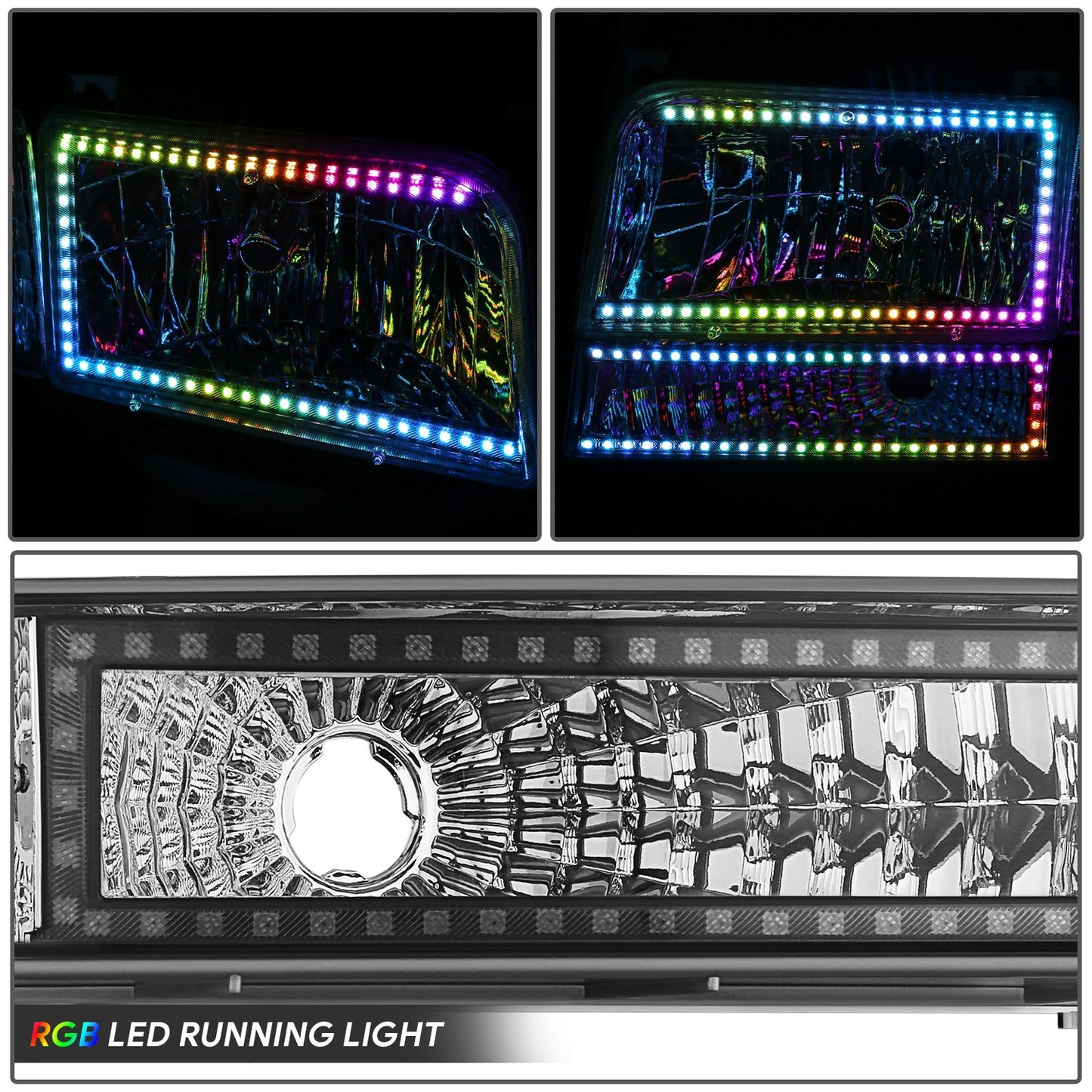 RGB LED DRL Sequential Signal Headlights <BR>92-96 Ford F-150, F-250, F-350, Bronco