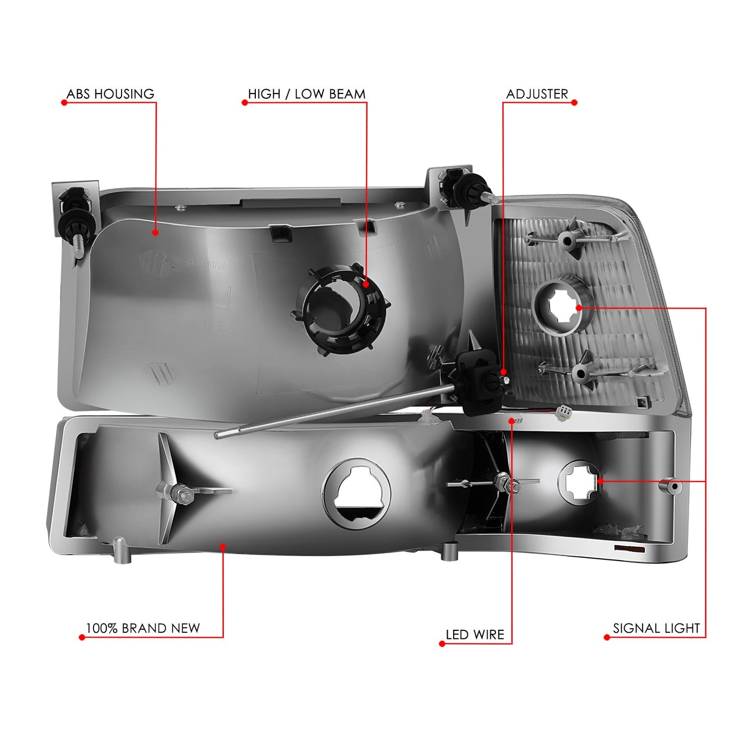 RGB LED DRL Sequential Signal Headlights <BR>92-96 Ford F-150, F-250, F-350, Bronco